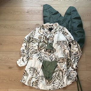 Tahari Linen Leaf Print Shirt